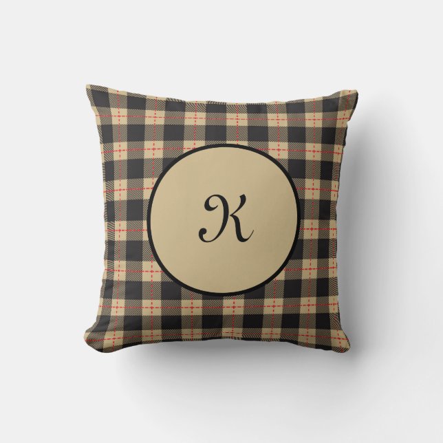 Monogram Brown Black Red Buffalo Play Kudde (Framsida)