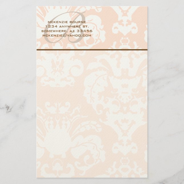 Monogram Brown & Coral Stationery Brevpapper (Framsida)
