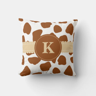 Monogram Brown Cow Skriv ut Dekorativ kudde