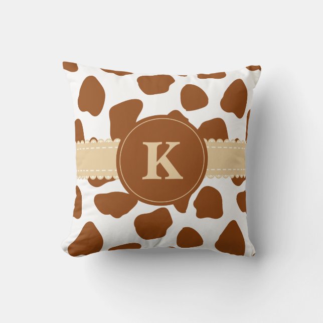 Monogram Brown Cow Skriv ut Dekorativ kudde (Framsida)