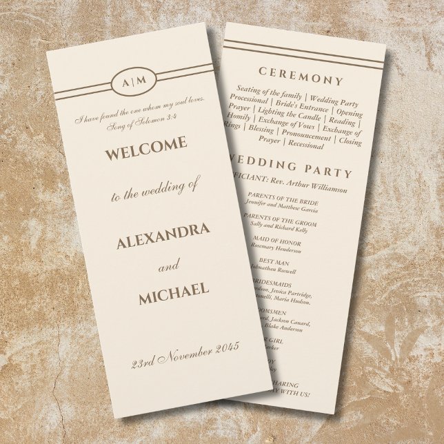 Monogram Brown Cream Christian Wedding Program (Skapare uppladdad)
