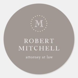Monogram Brown Elegant Classic Business-etikett Runt Klistermärke