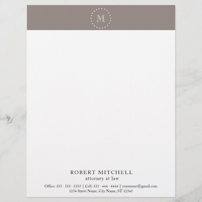 Monogram Brown Elegant Professionell Letterhead Brevhuvud (Framsida)