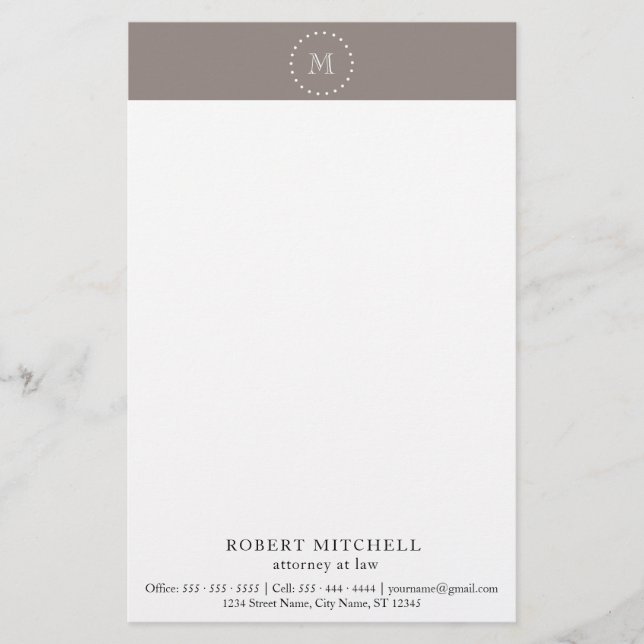 Monogram Brown Elegant Professionell Stationery Brevpapper (Framsida)