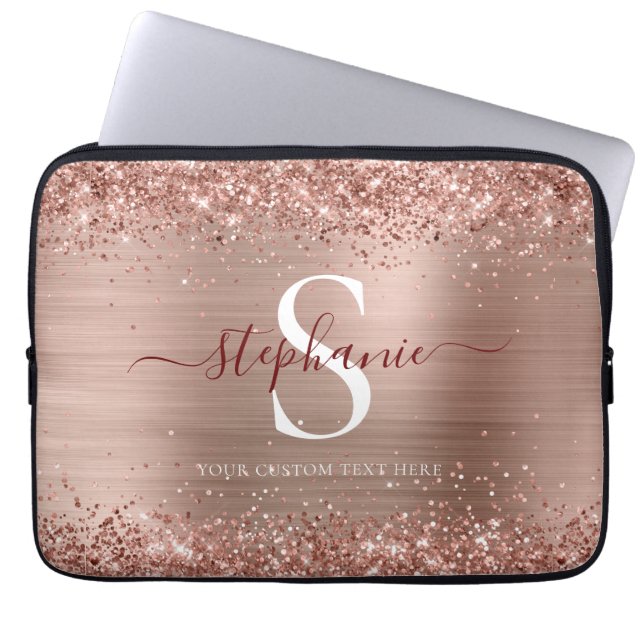 Monogram Brown Faux-Glitter Girly Glam Laptop Fodral (Framsidan)
