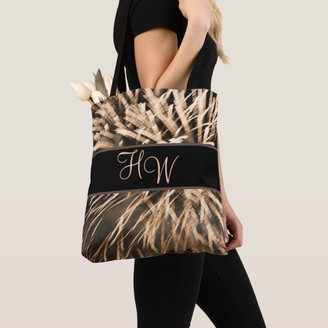 Monogram Brown Guld Fireworks Tote Bag Tygkasse (Närbild)