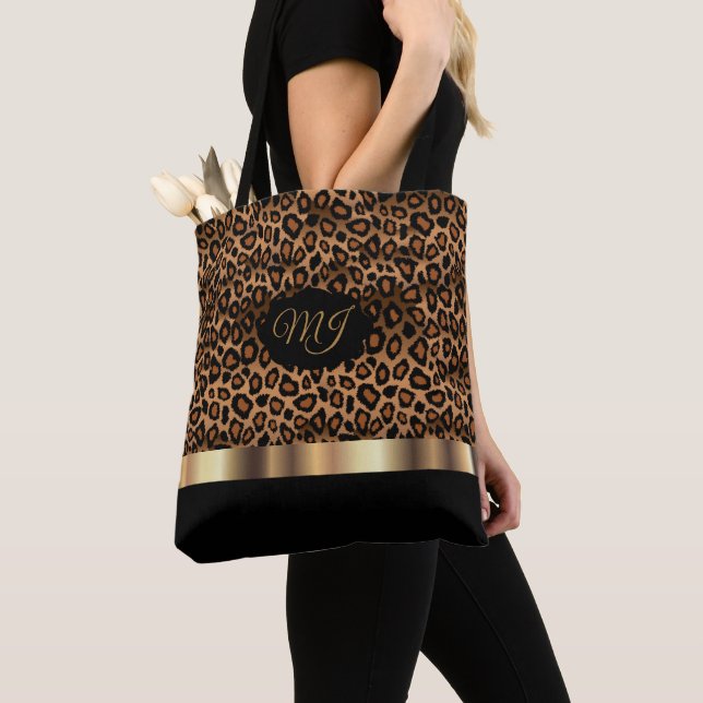 Monogram Brown Leopard Mönster Tygkasse (Närbild)