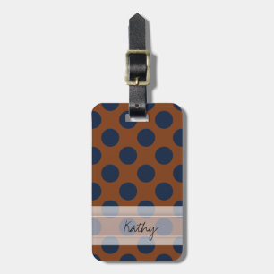 Monogram Brown Navy Blue Chic Polka Dot Mönster Bagagebricka