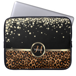 Monogram Brown och Black Leopard med Guld Diamond Laptop Fodral