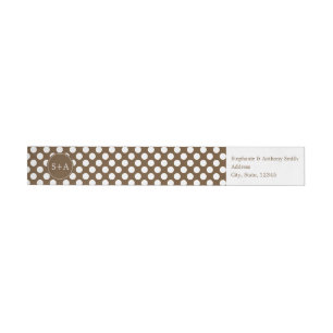 Monogram Brown och White Polka Dot Bröllop Etikettband