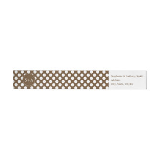 Monogram Brown och White Polka Dot Bröllop Etikettband