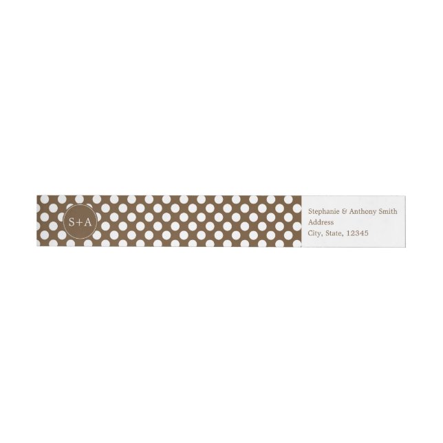 Monogram Brown och White Polka Dot Bröllop Etikettband (Individual)