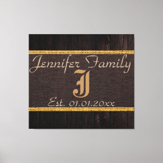 Monogram Brown Rustic Burlap Linen Wood-utseende Canvastryck