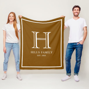 Monogram Brown & White Bröllop Par Namn Fleecefilt