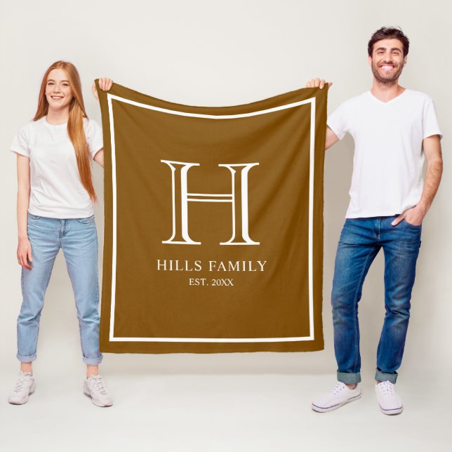 Monogram Brown & White Bröllop Par Namn Fleecefilt (På plats)