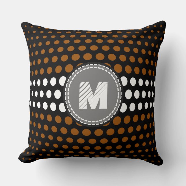Monogram Brown & White Polka dots Mönster Kudde (Framsida)
