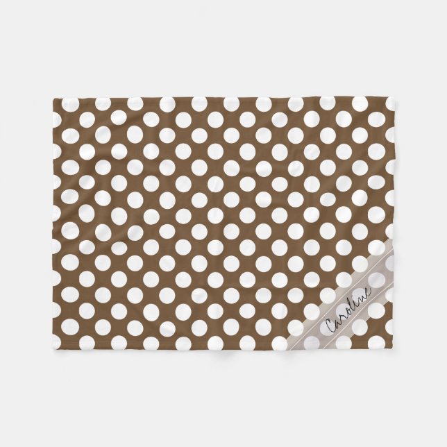 Monogram Brown White Trendig Roligt Polka Dot Möns Fleecefilt (Framsidan (Horisontell))