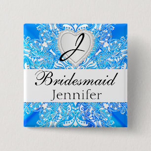 Monogram Brudens sida Blue Satin Design Knapp