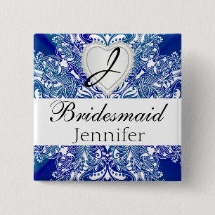 Monogram Brudens sida Royal Blue Satin Design Knapp