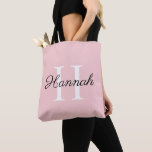 Monogram brudtjänstpresent med namn rosa tote tygkasse<br><div class="desc">Monogram brudtjänst namn rosa toteväska. Perfekt present till dina brudtjänster och brudens stötta. Personligad med första bokstav och namn.</div>