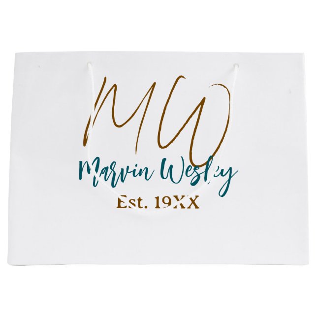 Monogram brun blå turkos est.år enkel mini (Framsidan)