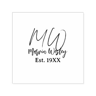 Monogram brun blå turkos est.år enkel mini självfärgande stämpel