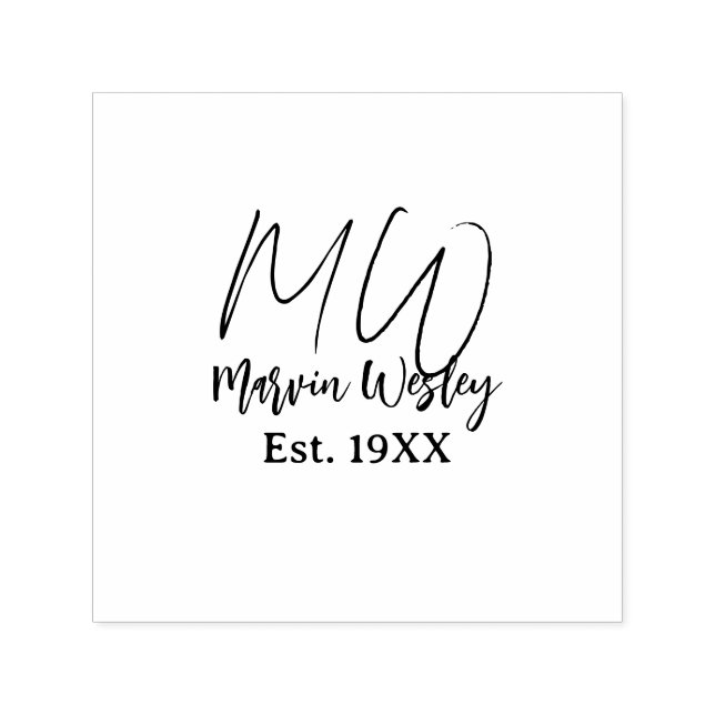 Monogram brun blå turkos est.år enkel mini självfärgande stämpel (Design)