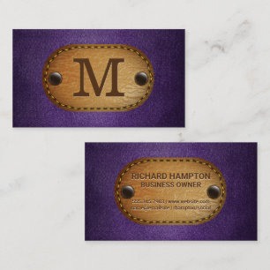Monogram Brun läder Lila Fabric Visitkort