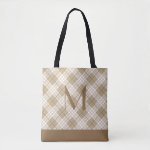 Monogram Brun Tan Beige Rutmönster Buffalo Plaid Tygkasse