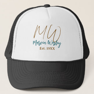 Monogram brunblå turkos est.år enkel mini keps