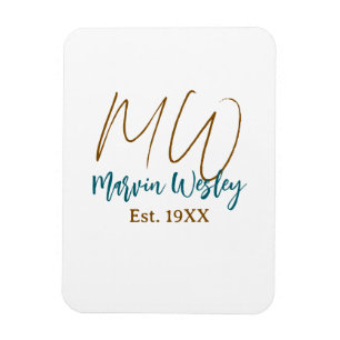 Monogram brunblå turkos est.år enkel mini magnet