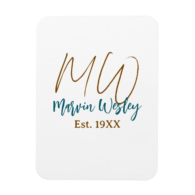 Monogram brunblå turkos est.år enkel mini magnet (Vertikal)