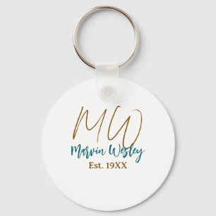 Monogram brunblå turkos est.år enkel mini nyckelring
