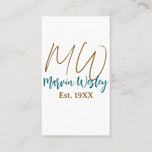 Monogram brunblå turkos est.år enkel mini visitkort