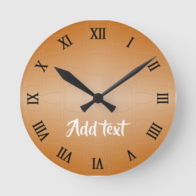 Monogram brunt läder texturerat rund klocka (Framsida)