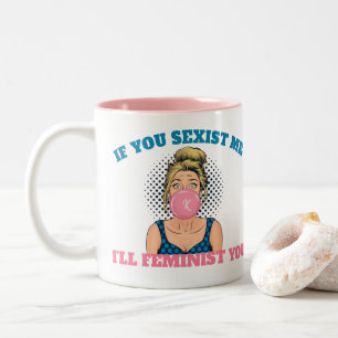 Monogram Bubble Gum Pop Art Tjej Feminist Citat Två-Tonad Mugg