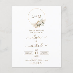 Monogram budgeterad tropisk pampas Grass Bröllop Flygblad