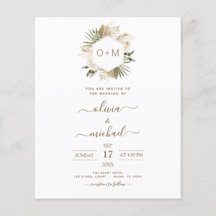 Monogram budgeterad tropisk pampas Grass Bröllop Flygblad