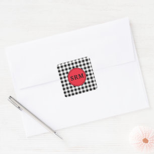 Monogram Buffalo Check 1.5-in Red Fyrkantigt Klistermärke