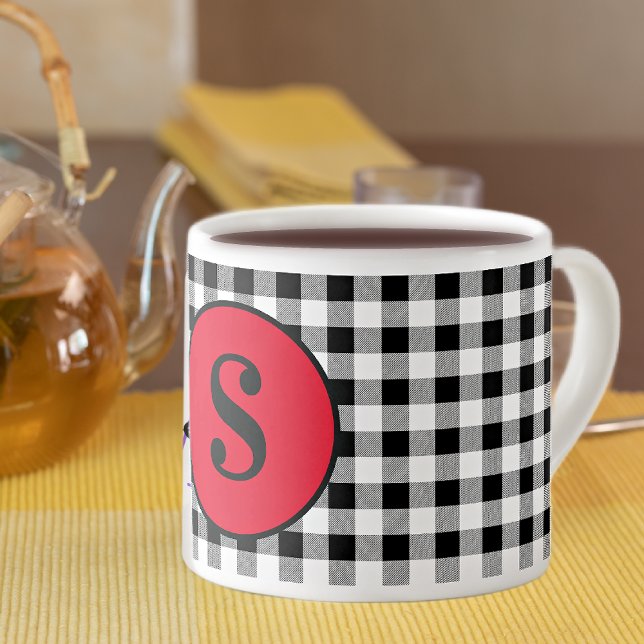 Monogram Buffalo Check & Stylish Red 6oz. Espressomugg (Skapare uppladdad)