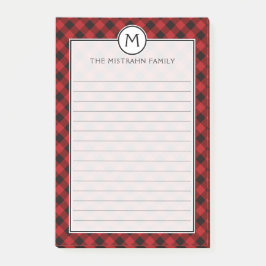 Monogram Buffalo Plaid Red and Black jul Post-it Block