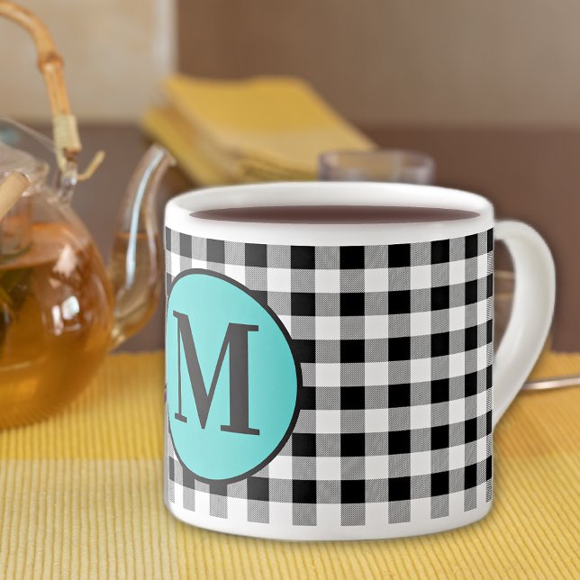 Monogram Buffalo-ruta & turkos 6oz. Espressomugg (Skapare uppladdad)