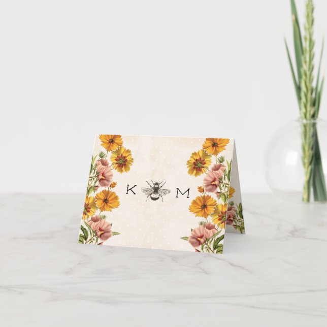 Monogram Bumble Bee Tacksamhetskort Tack Kort (Framsida)