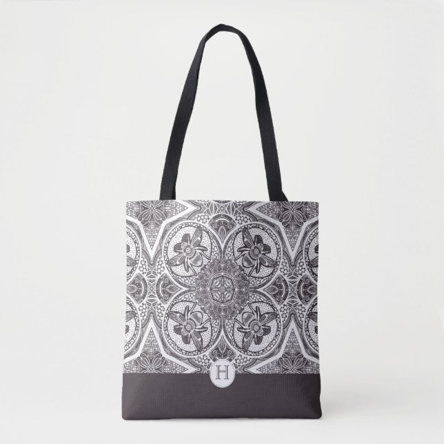 Monogram Bumblebees Mandala Tote Bag Tygkasse (Framsida)