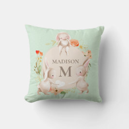 Monogram Bunny Rabbits Blommigt Baby Personlig Kudde
