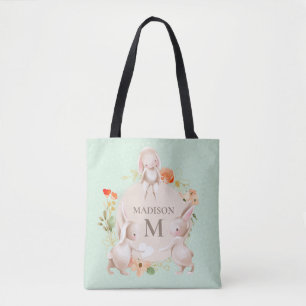 Monogram Bunny Rabbits Blommigt Påsk Personlig Tygkasse