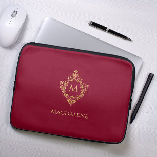 Monogram Burgunder Elegant Vintage Falskt Guld Vap Laptop Fodral