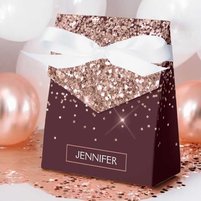 Monogram Burgunder Rosa Rosa Guld Glitter Presentaskar (Skapare uppladdad)