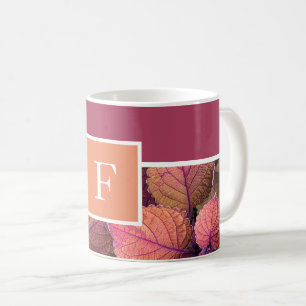 Monogram burgundi-persika-varmfärgad löv kaffemugg