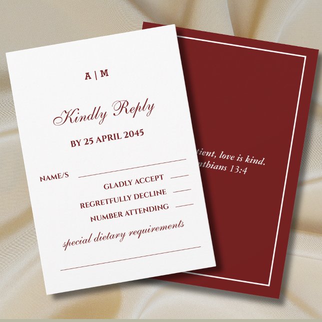 Monogram Burgundy Christian Wedding RSVP Card OSA Kort (Skapare uppladdad)